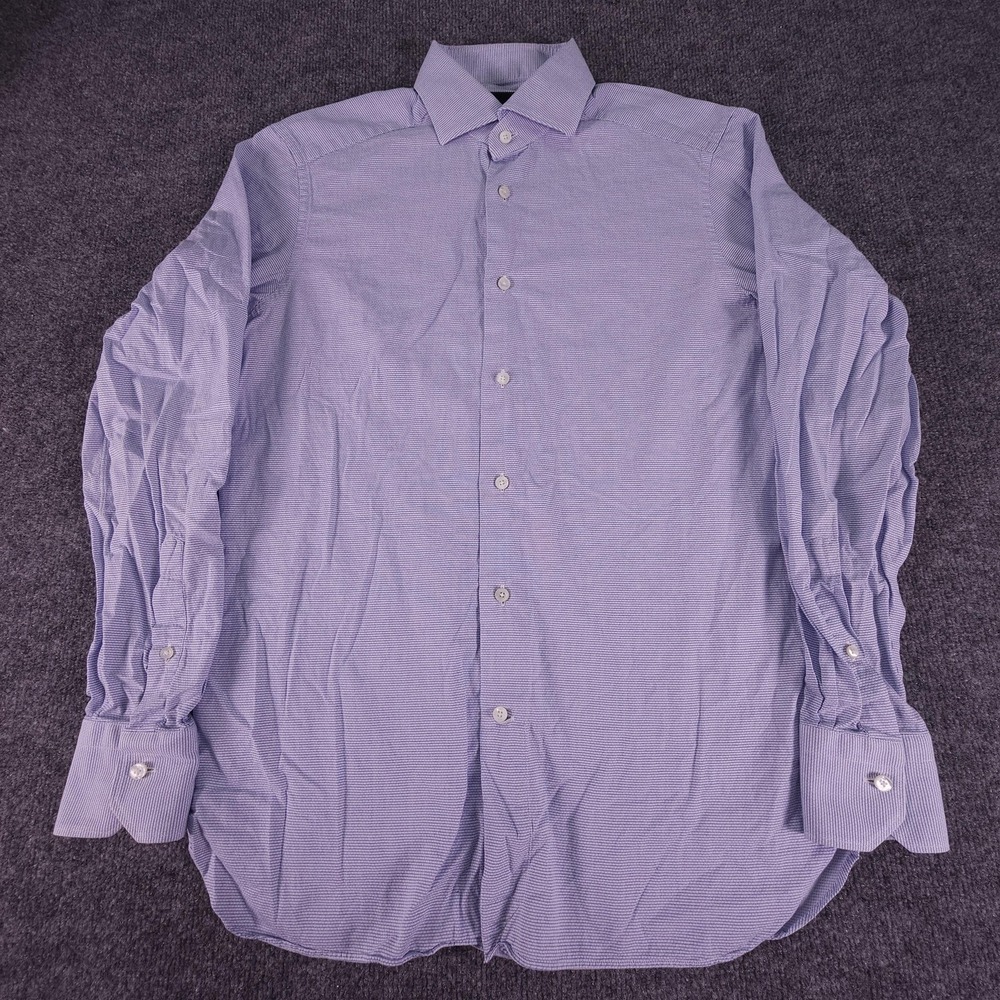 Ermenegildo Zegna Dress Shirt Mens 15.5 39 Light Blue Micro Check Button Front